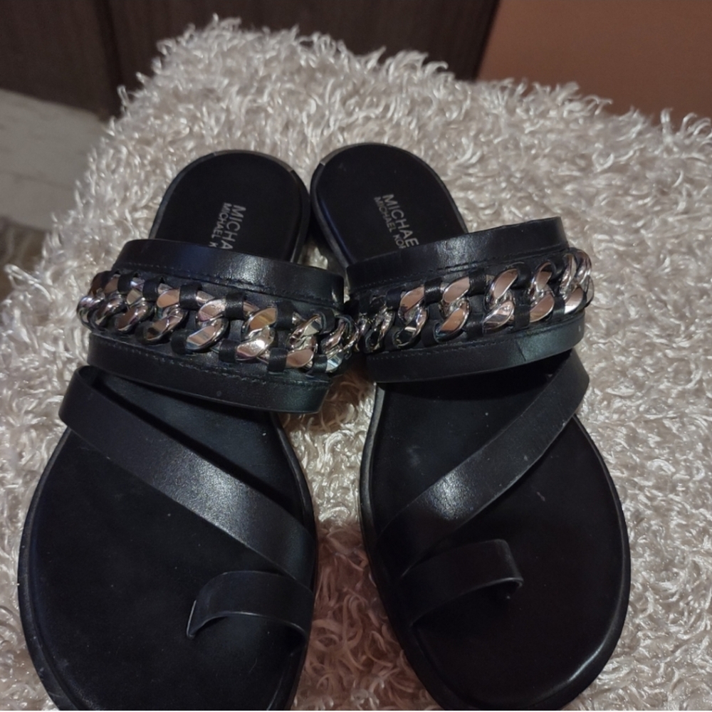 Michael Kors Bergen chain toe ring slide leather sandal - Picture 2 of 8